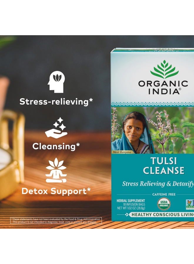 Organic India شاي الأعشاب العضوي من الهند تولسي كلينز - مهدئ ومزيل للسموم، دعم المناعة، أداپتوجين، نباتي، خالي من الغلوتين، معتمد من وزارة الزراعة الأمريكية، غير معدّل وراثيًا، خالي من الكافيين - 18 كيس شاي، 1 عبوة - Image 4
